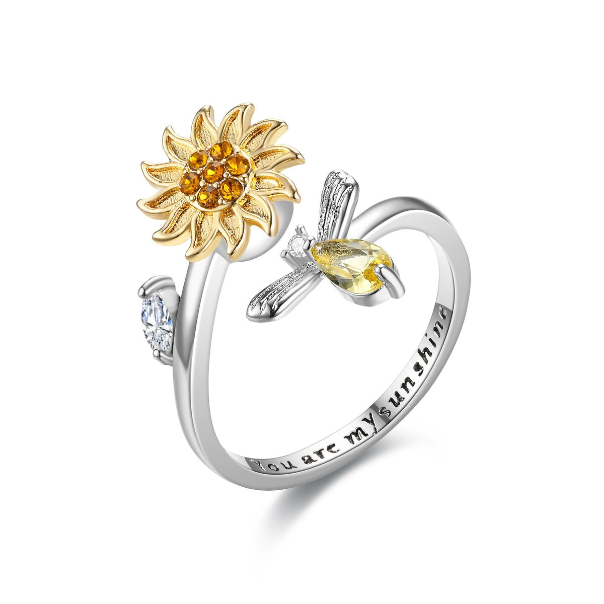 Sunflower Fidget Rings for Women,You are My Sunshine Chic Sunflower Open Ring