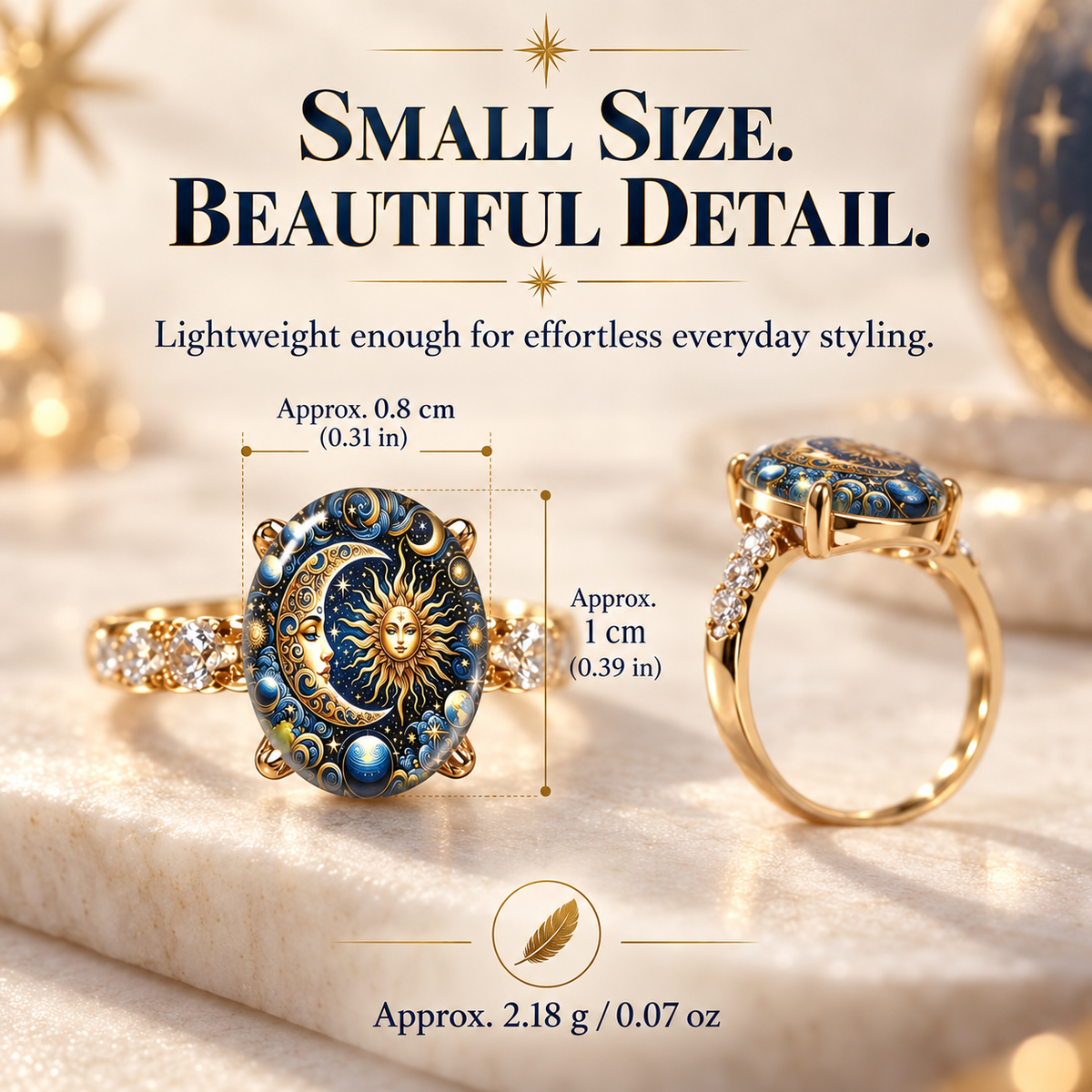 💍Sun & Moon Celestial Gold Ring – Vintage Cosmic Oval Jewelry☀️🌙