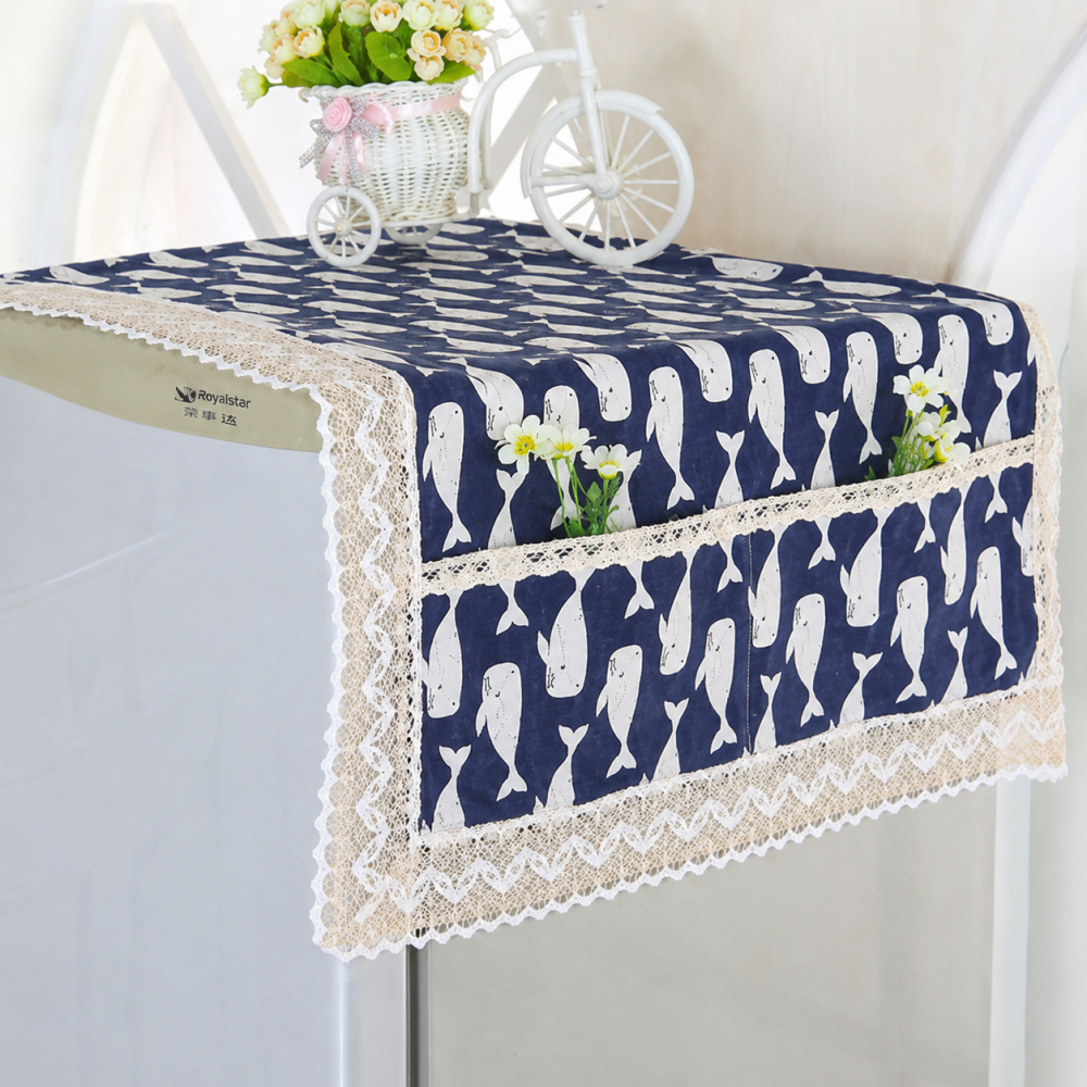 Cotton Linen Refrigerator Dust Cover with Pockets