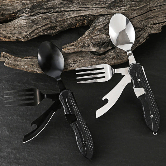 4-in-1 Folding Tableware Set – Portable Stainless Steel Multi-Tool