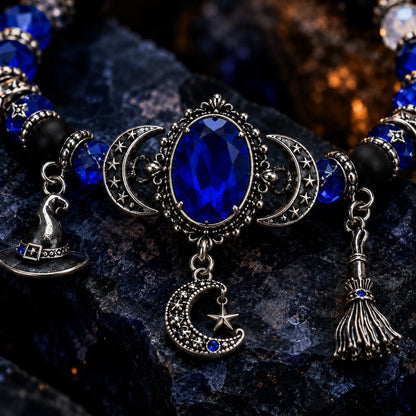 🔮 Witch’s Crystal Moon Charm Bracelet