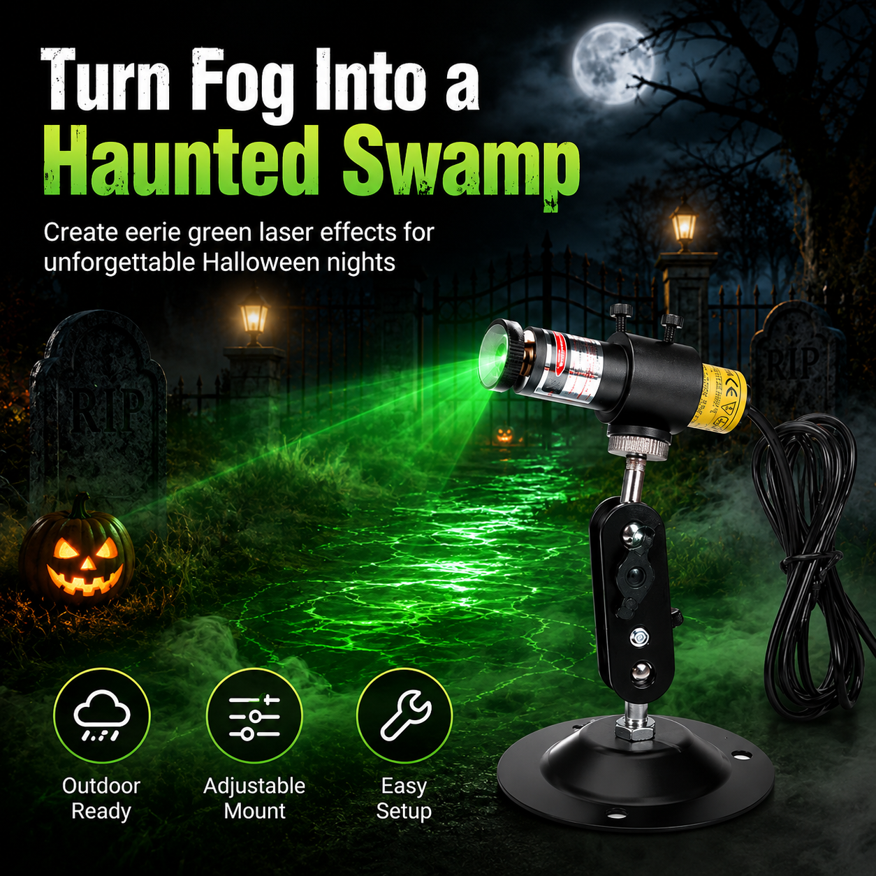 Halloween Skull Projection Light – Waterproof Moving Skull Projector for Spooky Outdoor Yard Decorations