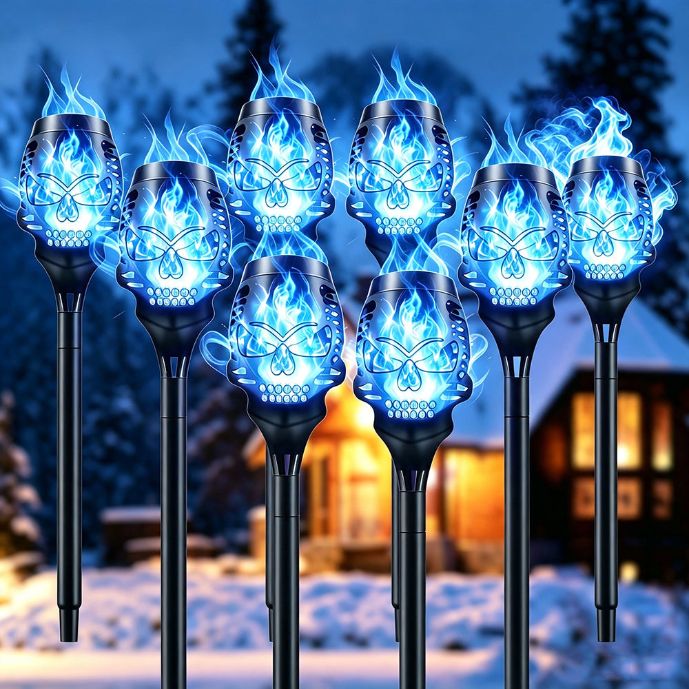 Ghostly Blue Halloween Solar Skull Flame Lights