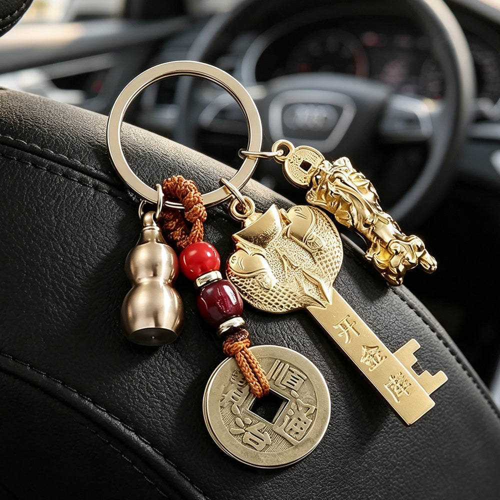 Five Blessings Feng Shui Keychain – Lucky Charm for Wealth & Luck