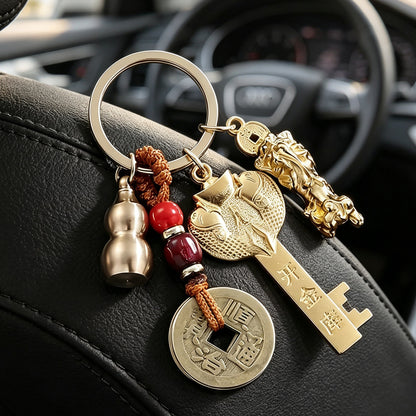 Five Blessings Feng Shui Keychain – Lucky Charm for Wealth & Luck
