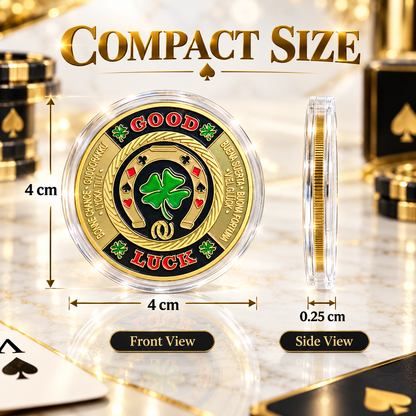 🍀GOOD LUCK ‑ Gold Metal Poker With Protective Case