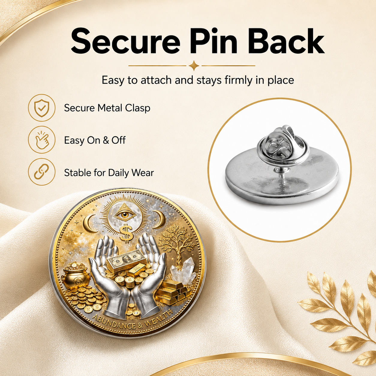 3D “The Midas Touch” Wealth Abundance Coin Brooch – Fortune Attraction Charm, Omniscient Protection Symbol, Pocket-Sized Collector’s Pin for Businessmen & Entrepreneurs