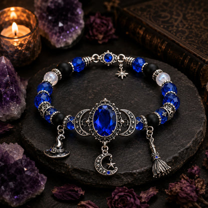 🔮 Witch’s Crystal Moon Charm Bracelet