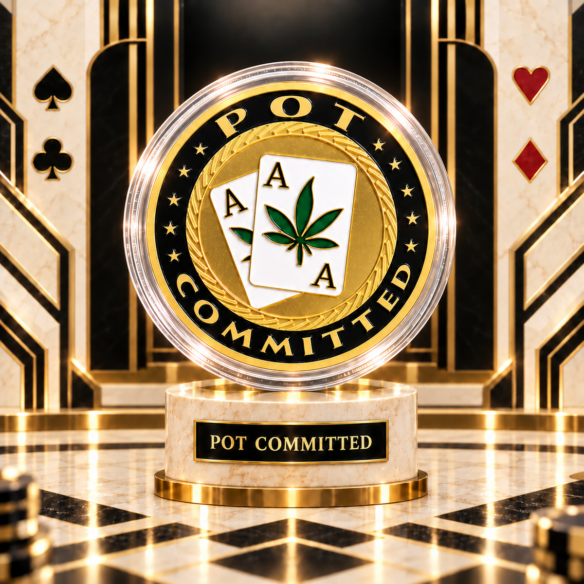 🍀GOOD LUCK ‑ Gold Metal Poker With Protective Case