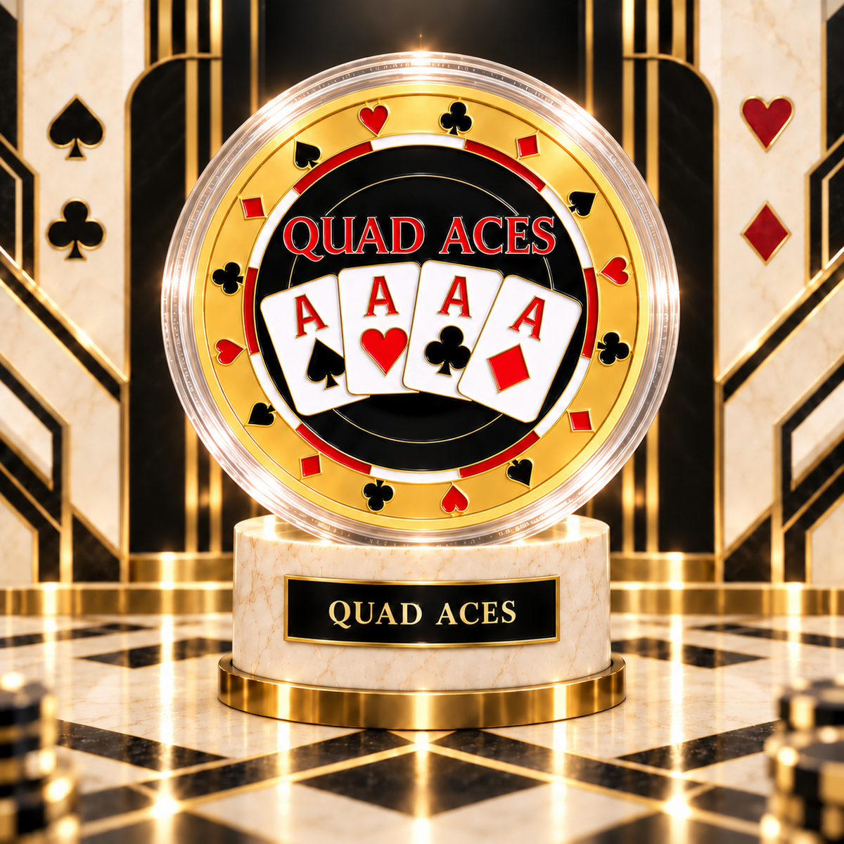 🍀GOOD LUCK ‑ Gold Metal Poker With Protective Case