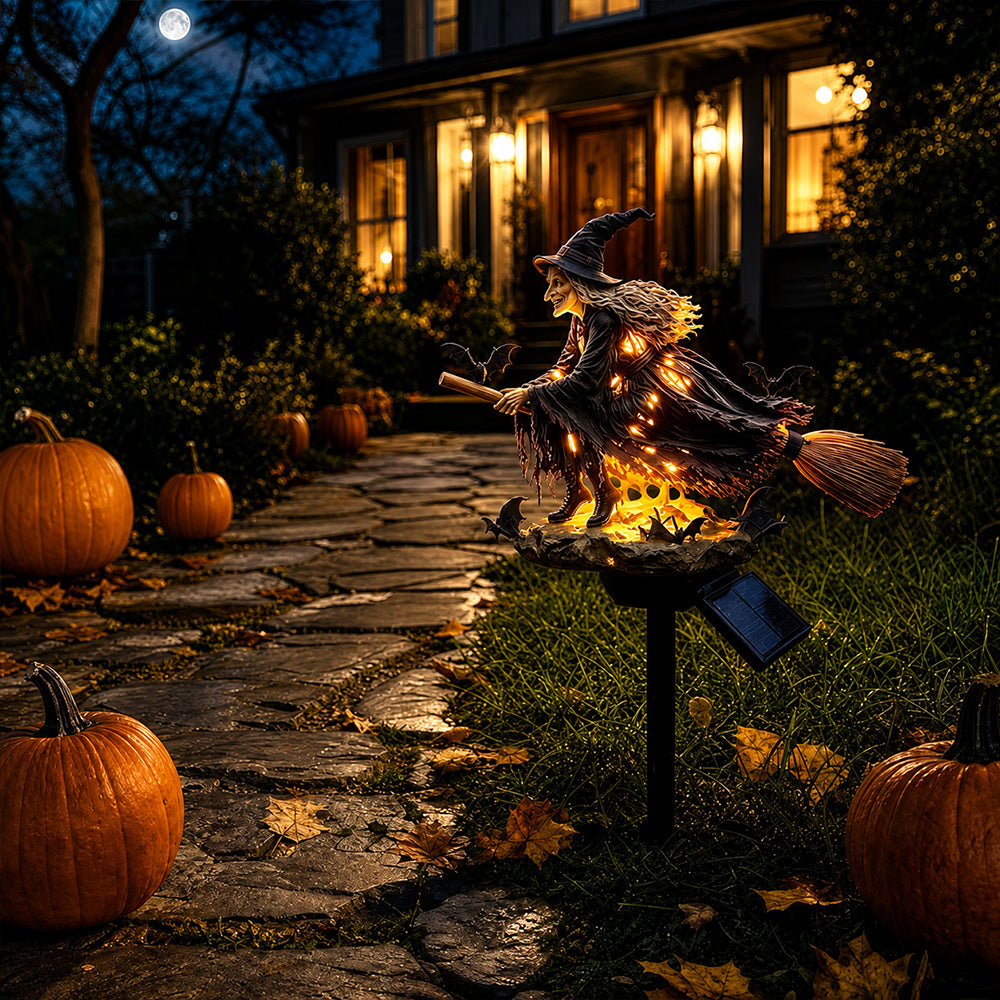 Halloween Witch Broom Solar Light Outdoor Decoration
