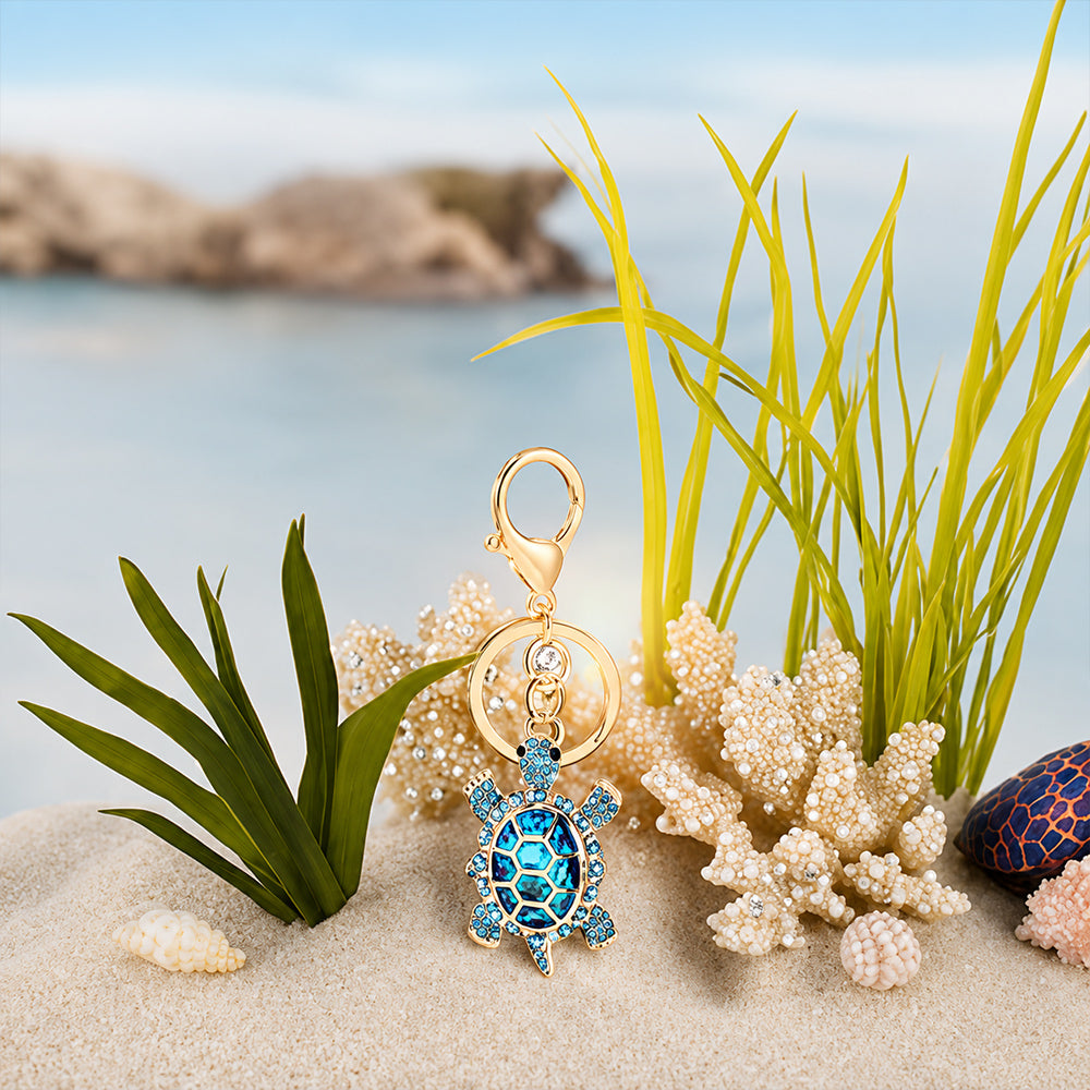 Lucky Turtle Rhinestone Keychain – Crystal Sea Turtle Bag & Car Charm