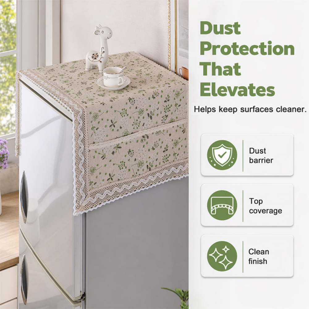 Cotton Linen Refrigerator Dust Cover with Pockets