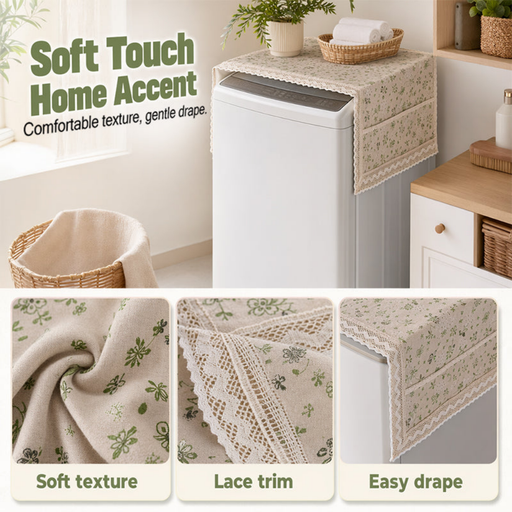 Cotton Linen Refrigerator Dust Cover with Pockets