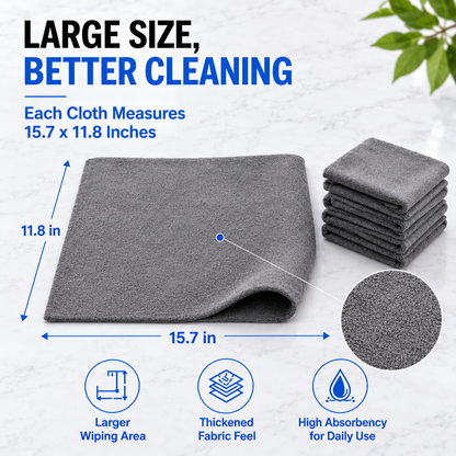 5 PCS Thick Microfiber Cleaning Cloths – Streak-Free Glass Cleaning Cloths for Windows, Mirrors, Shower Doors, Kitchen & Stainless Steel, Reusable Lint-Free Wipes, 15.7 × 11.8 Inch