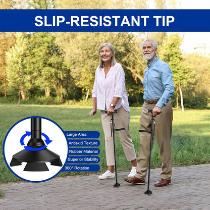 Multifunctional Foldable Cane: Light, Alarm, Anti-slip Base & Adjustable Height