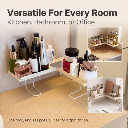 No-Drill Folding Bathroom Sink Storage Rack – Faucet-Mounted Organizer for Cosmetics & Toiletries