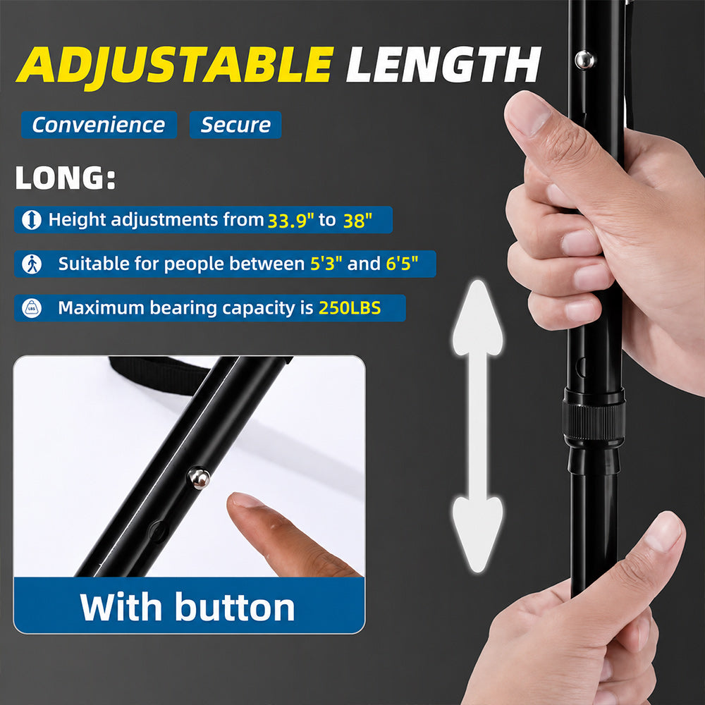Multifunctional Foldable Cane: Light, Alarm, Anti-slip Base & Adjustable Height