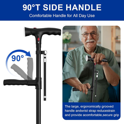 Multifunctional Foldable Cane: Light, Alarm, Anti-slip Base & Adjustable Height