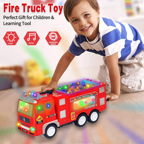 4D LED Light Up Fire Truck Toy, Music & Automatic Bump Function