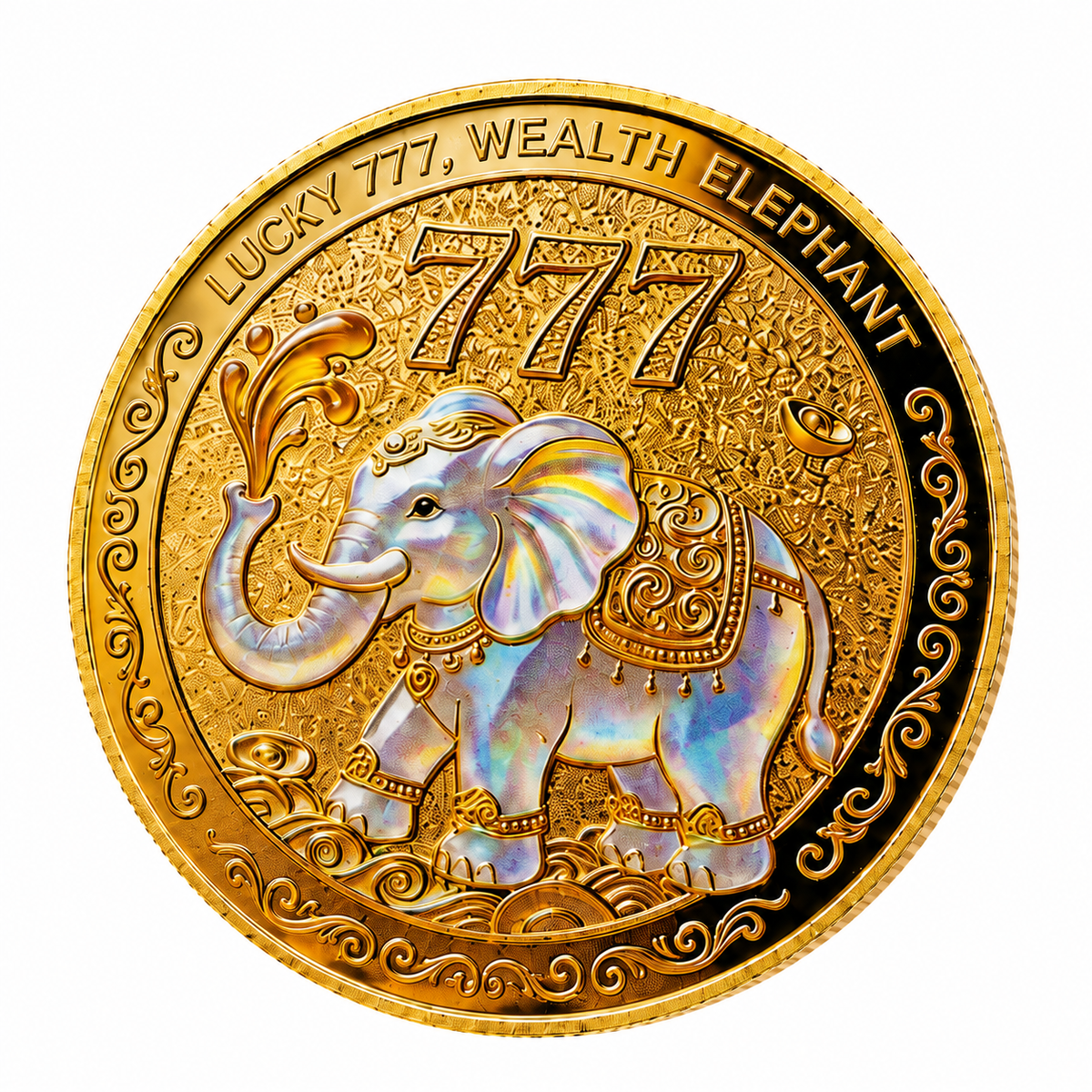 2D Lucky Elephant Coin, Double‑Sided 777 Wealth Token, Water‑Spraying Fortune Talisman