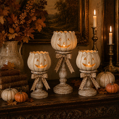 Glow White Pumpkin Tealight Holders – Set of 3