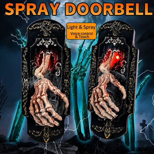 Hanging Touch/Motion Activated Skeleton Hand Doorbell with Red Light, Scary Sound Haunted House Decoration