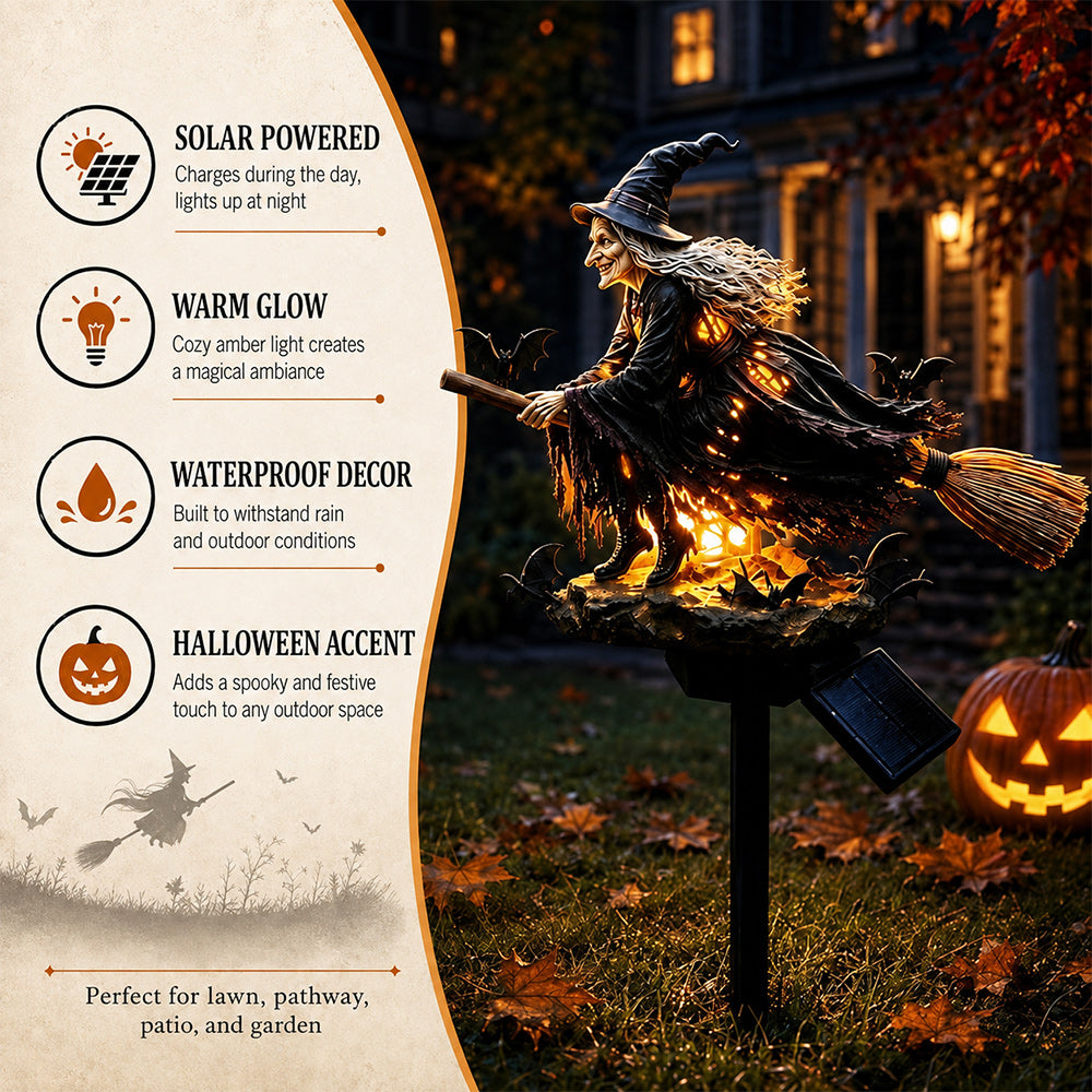 Solar Powered Halloween Witch Outdoor Light Features