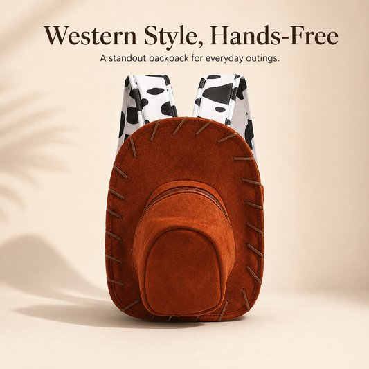 Western Cowboy Hat Shaped Backpack Cow Print Straps Mini Leather Purse