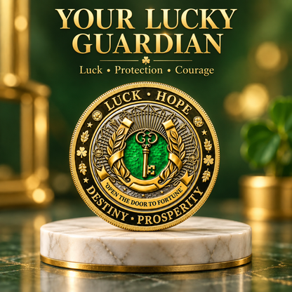 🍀Lucky Four-Leaf Clover & Wealth Key Coin - Double-Sided 3D Embossed Commemorative Replica