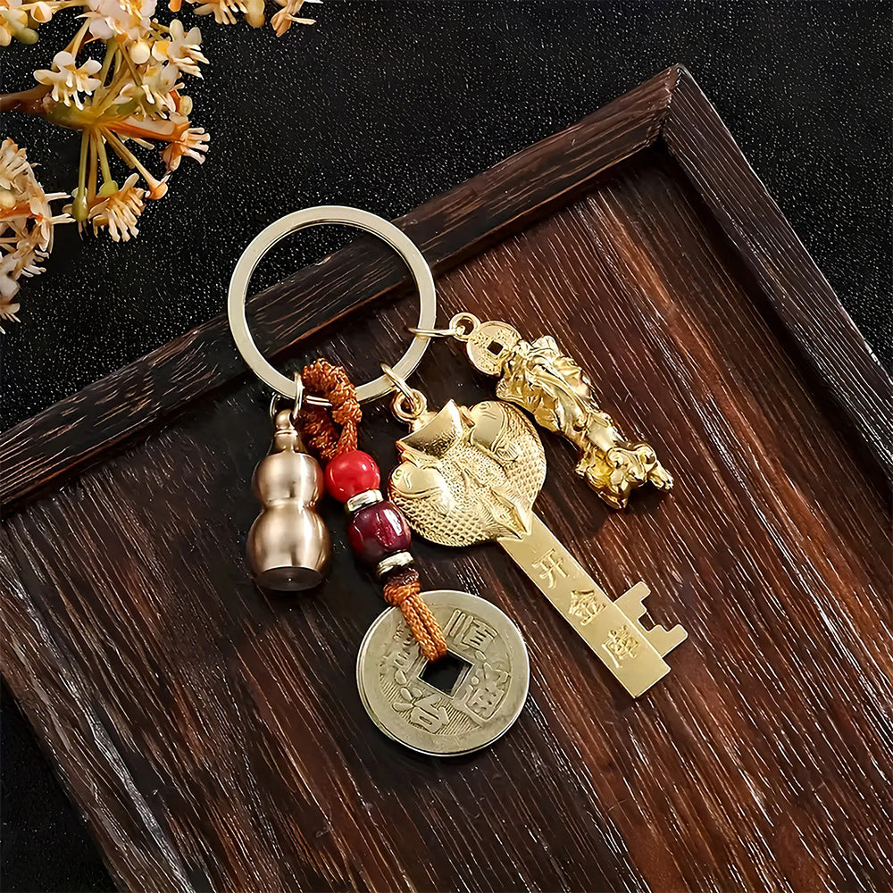 Five Blessings Feng Shui Keychain – Lucky Charm for Wealth & Luck
