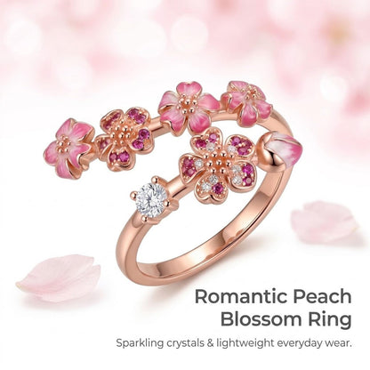 Peach Blossom Ring For Women, Rose Gold Plated Adjustable Pink Floral Jewelry Ring