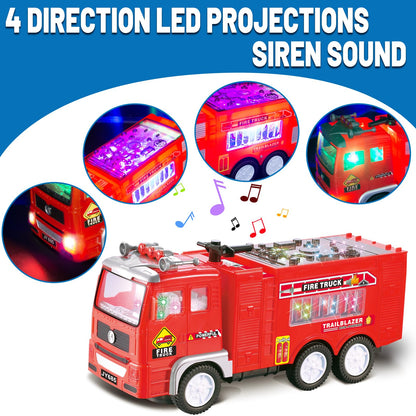 4D LED Light Up Fire Truck Toy, Music & Automatic Bump Function