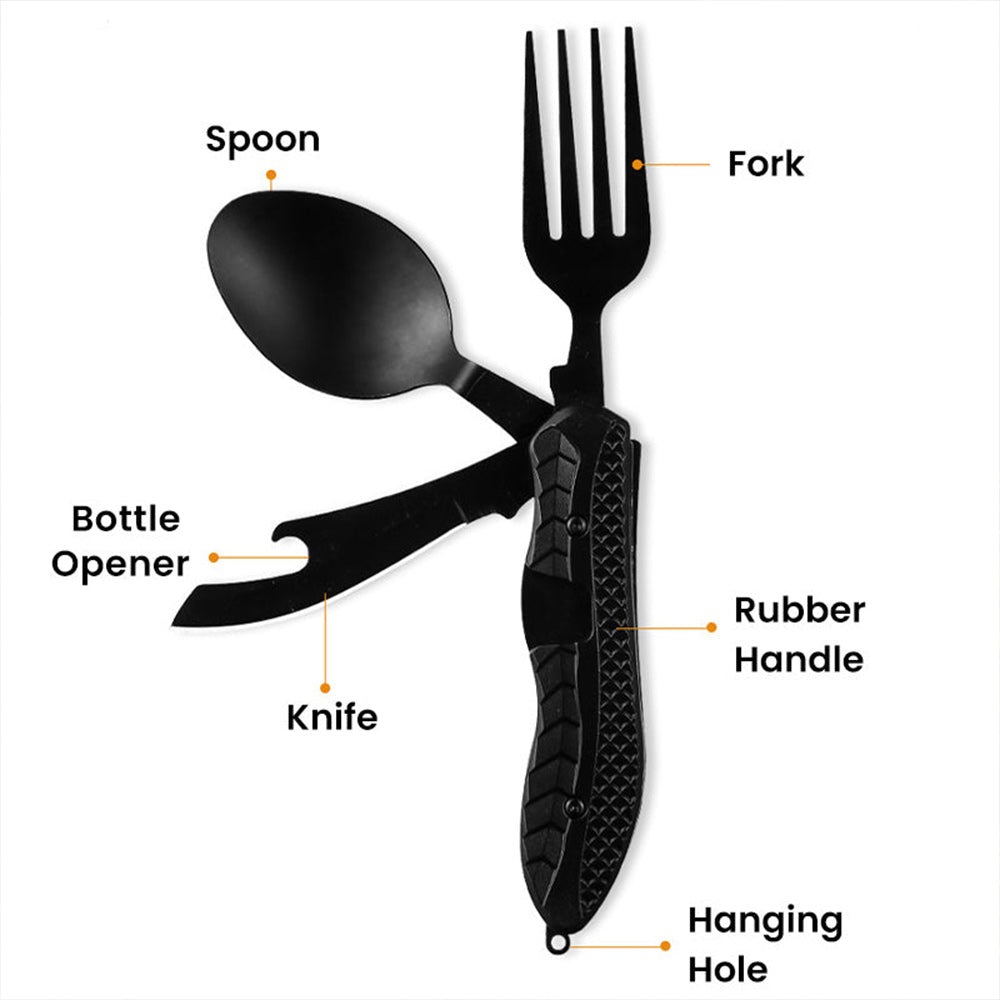 4-in-1 Folding Tableware Set – Portable Stainless Steel Multi-Tool