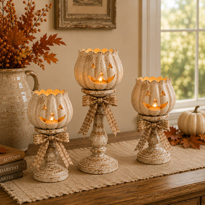 Glow White Pumpkin Tealight Holders – Set of 3