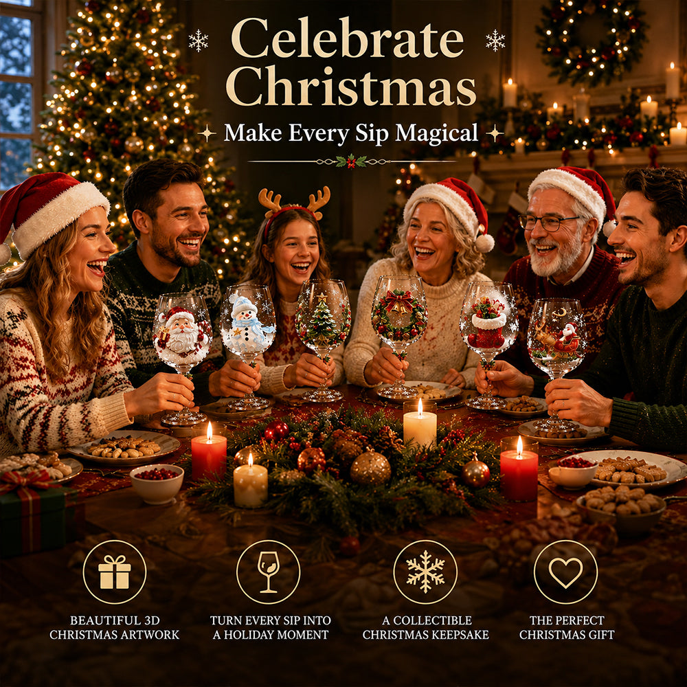 Christmas 3D Wine Glass Collection Gift Box Set
