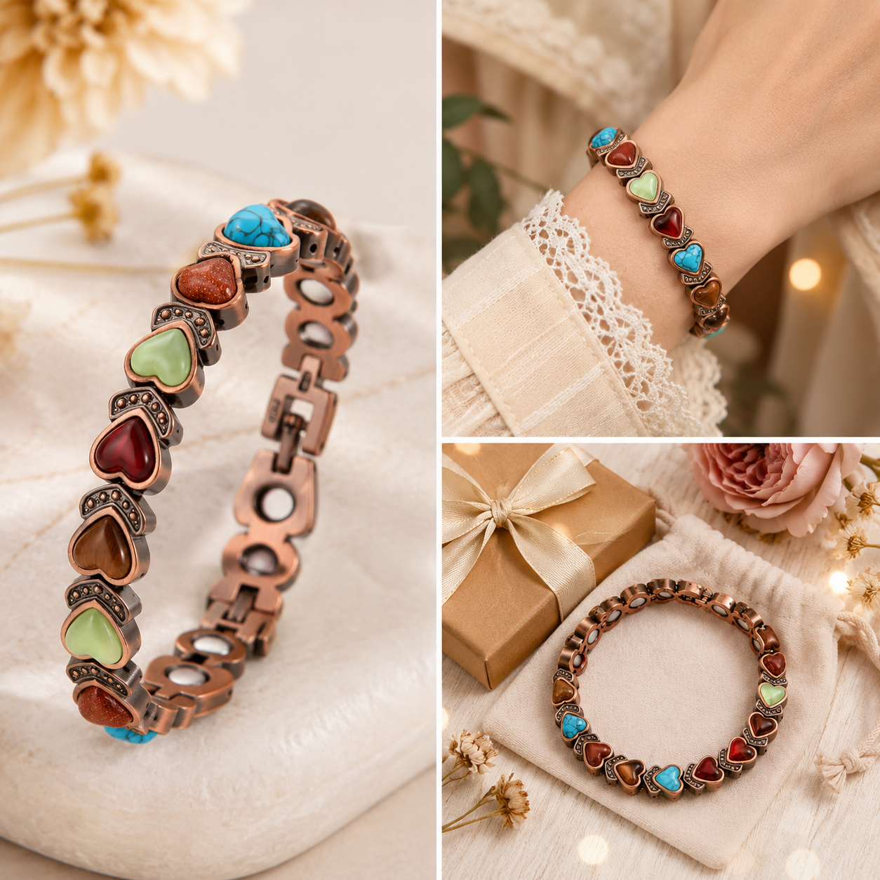 Copper Bracelet for Women, Pure Copper Magnetic Bracelets, Natural Unique Gemstone