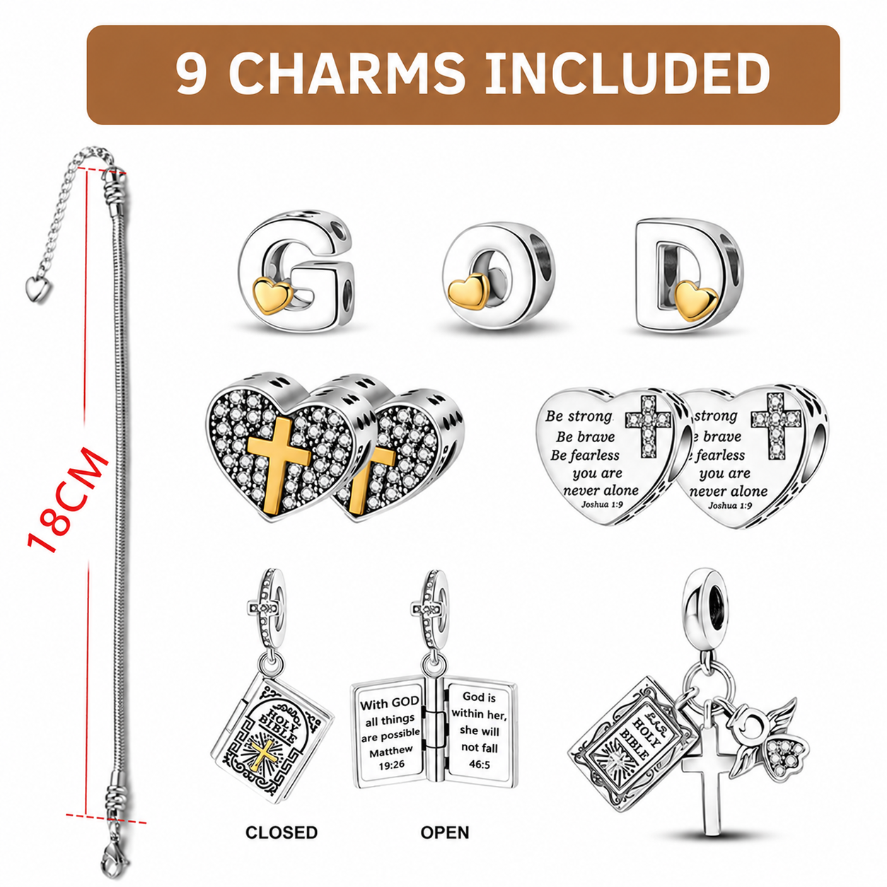 Daily Faith Divine Protection Bracelet – Christian Scripture Charm Adjustable Silver Jewelry