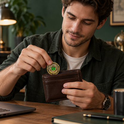 🍀Lucky Four-Leaf Clover & Wealth Key Coin - Double-Sided 3D Embossed Commemorative Replica