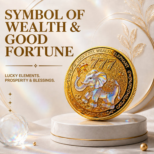 2D Lucky Elephant Coin, Double‑Sided 777 Wealth Token, Water‑Spraying Fortune Talisman
