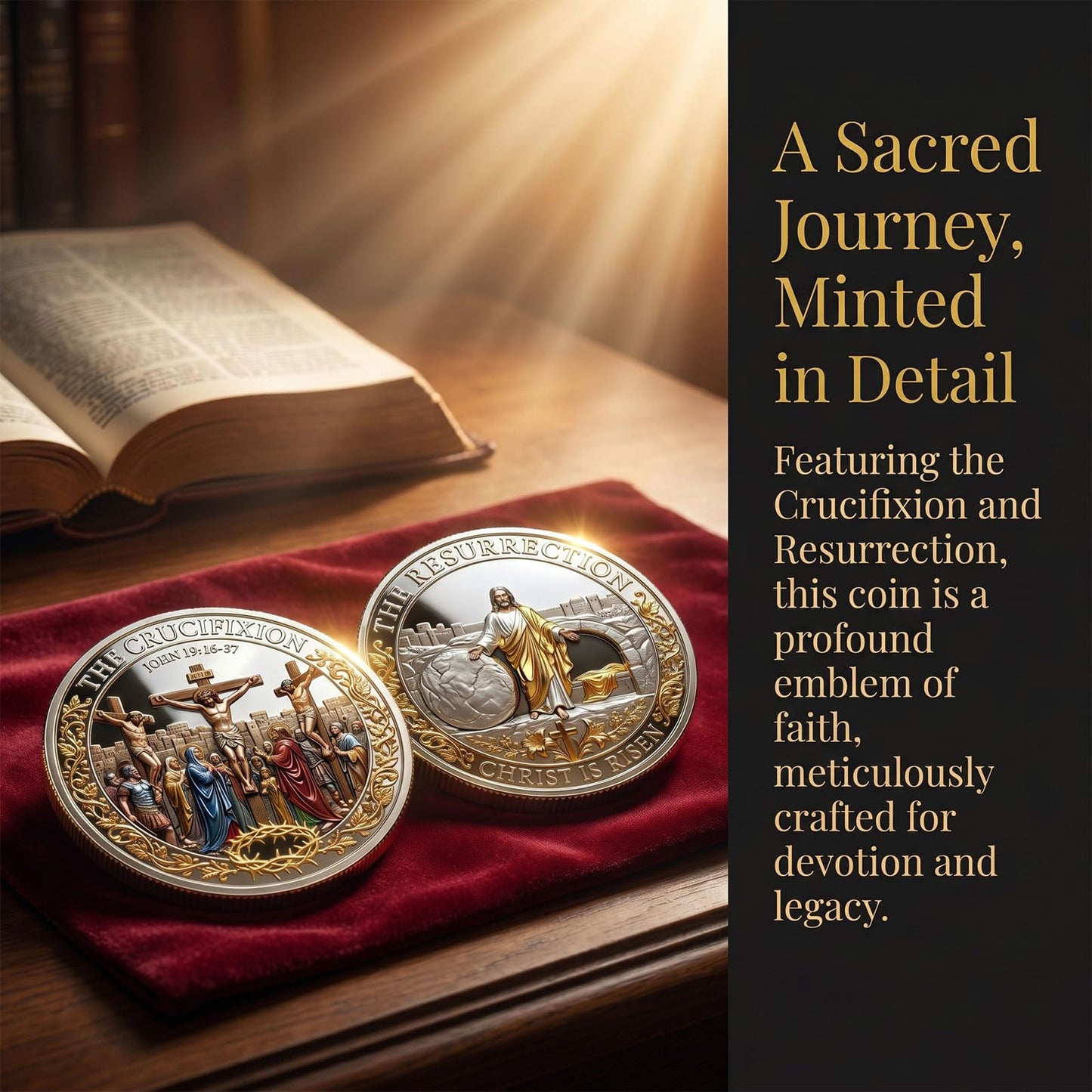 ✝️ Cross Resurrection Memorial Coin, Alloy Relief Religious Keepsake Ornament, Easter Church Family Collectible Gift