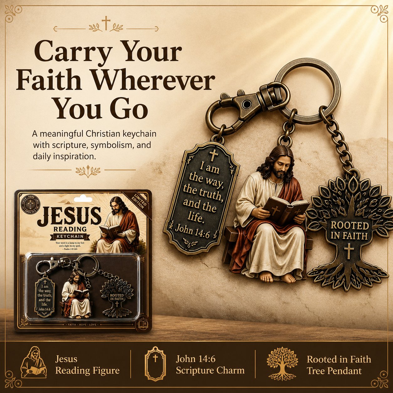 Jesus Reading Keychain