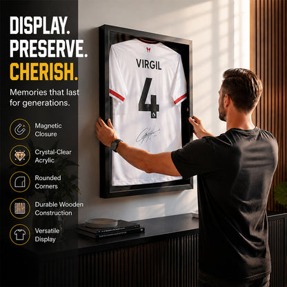 Wooden Memorial Jersey Display Frame (Magnetic Door) – Keep Your Sweat & Love In Perfect Condition!