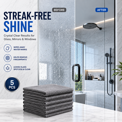5 PCS Thick Microfiber Cleaning Cloths – Streak-Free Glass Cleaning Cloths for Windows, Mirrors, Shower Doors, Kitchen & Stainless Steel, Reusable Lint-Free Wipes, 15.7 × 11.8 Inch