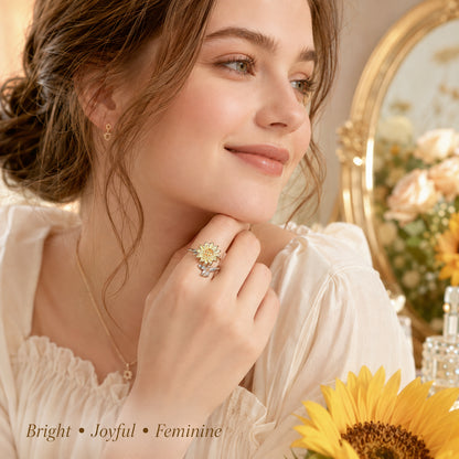 Sunflower Fidget Rings for Women,You are My Sunshine Chic Sunflower Open Ring