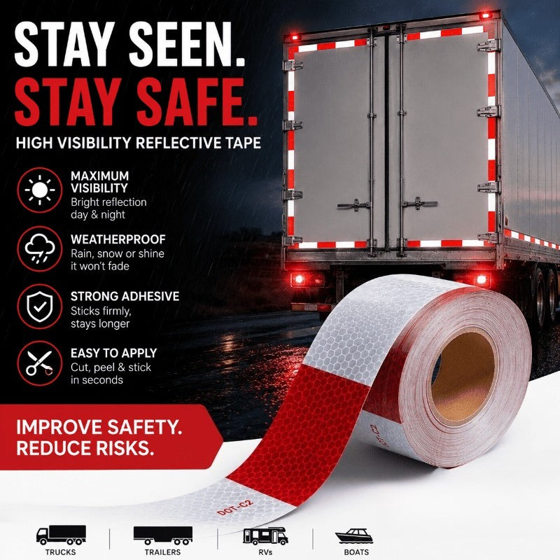 🚚✨ High-Visibility Reflective Safety Tape – Waterproof, Self-Adhesive Warning Tape for Trucks, Trailers & Vehicles