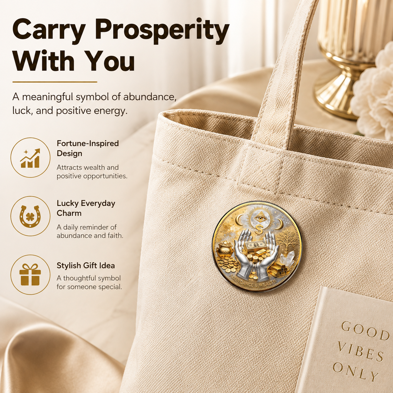 3D “The Midas Touch” Wealth Abundance Coin Brooch – Fortune Attraction Charm, Omniscient Protection Symbol, Pocket-Sized Collector’s Pin for Businessmen & Entrepreneurs