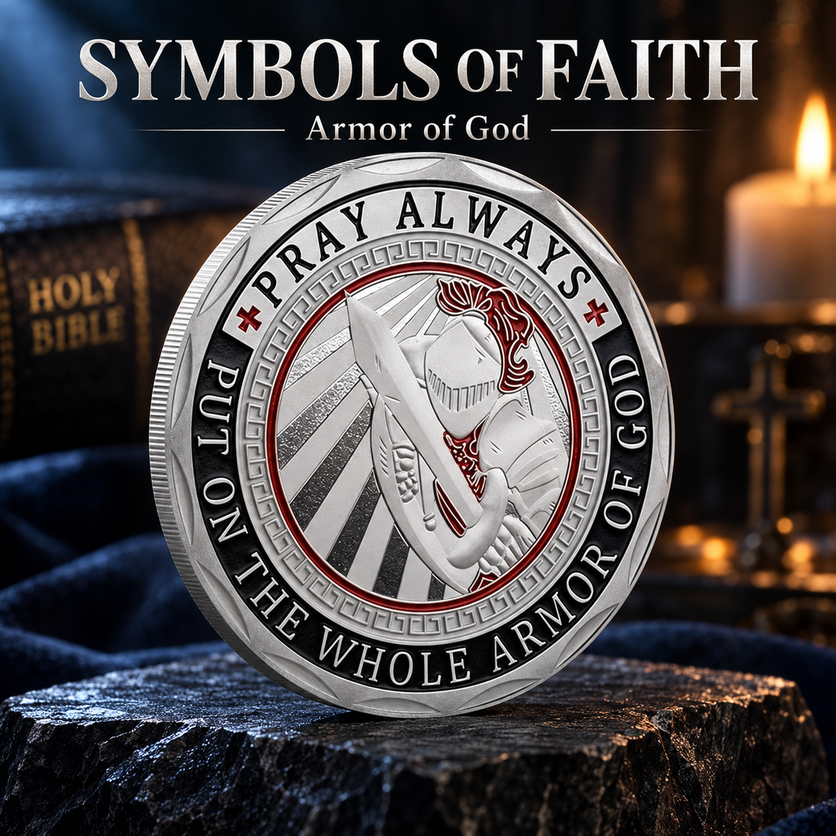 ✝️God in Full Armor Challenge Coin | Symbol of Spiritual Strength and Faith Protection