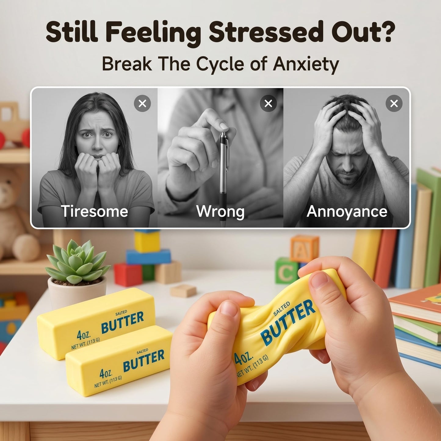 Crunchy Butter Bar Squishy Toy – Satisfying Squeeze Sensory Fidget Toy for Stress Relief, Relaxation & Fun