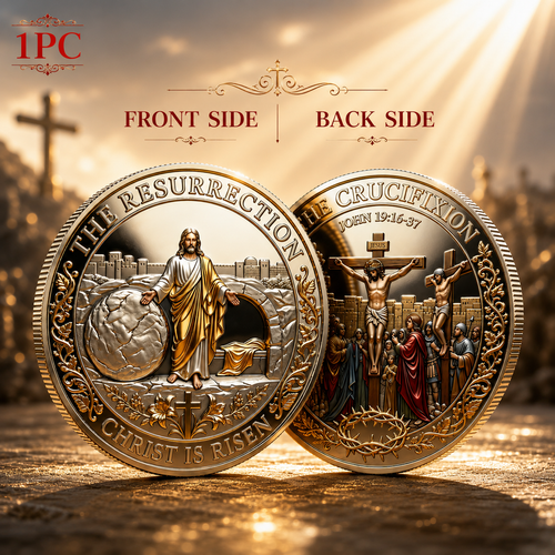✝️ Cross Resurrection Memorial Coin, Alloy Relief Religious Keepsake Ornament, Easter Church Family Collectible Gift